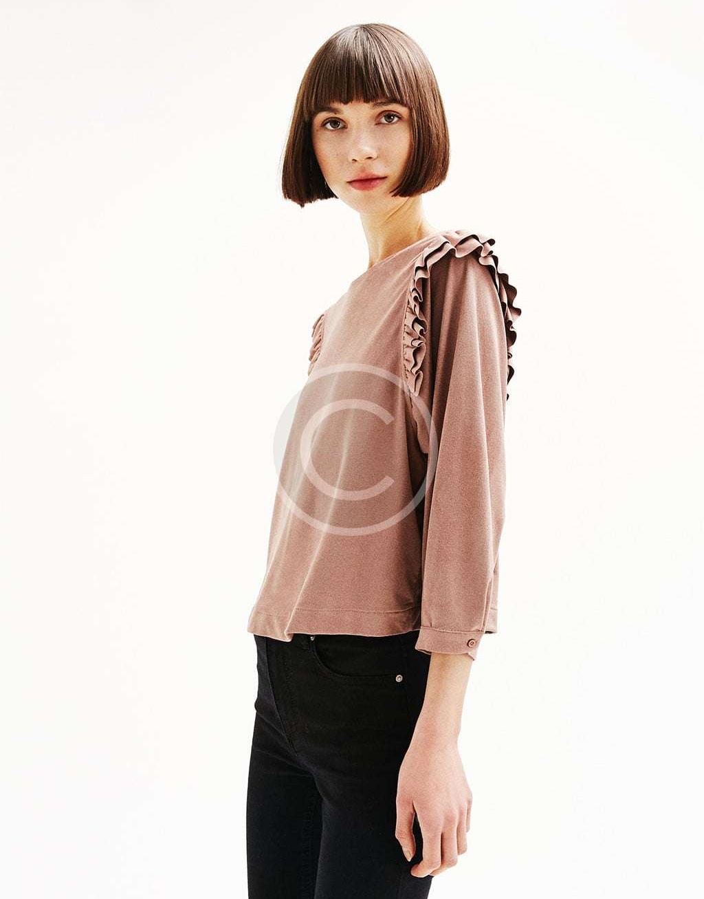 Pleated Blouse With Flared Sleeve